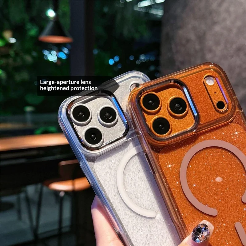 Coque magnétique pour iPhone 17 Pro, coque transparente avec paillettes, résistante aux chocs, en TPU et PC, compatible MagSafe - Blanc