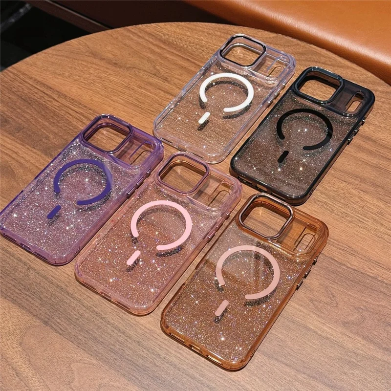 Coque magnétique pour iPhone 17 Pro, coque transparente avec paillettes, résistante aux chocs, en TPU et PC, compatible MagSafe - Blanc