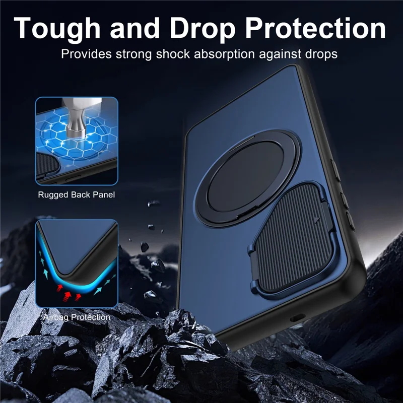 For Samsung Galaxy S26 Magnetic Case TPU + PC Rotary Kickstand Phone Cover with Camera Shield - Black