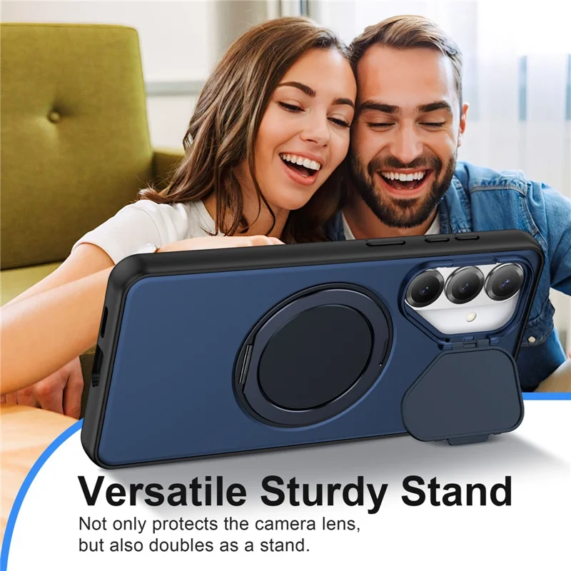 For Samsung Galaxy S26 Magnetic Case TPU + PC Rotary Kickstand Phone Cover with Camera Shield - Black