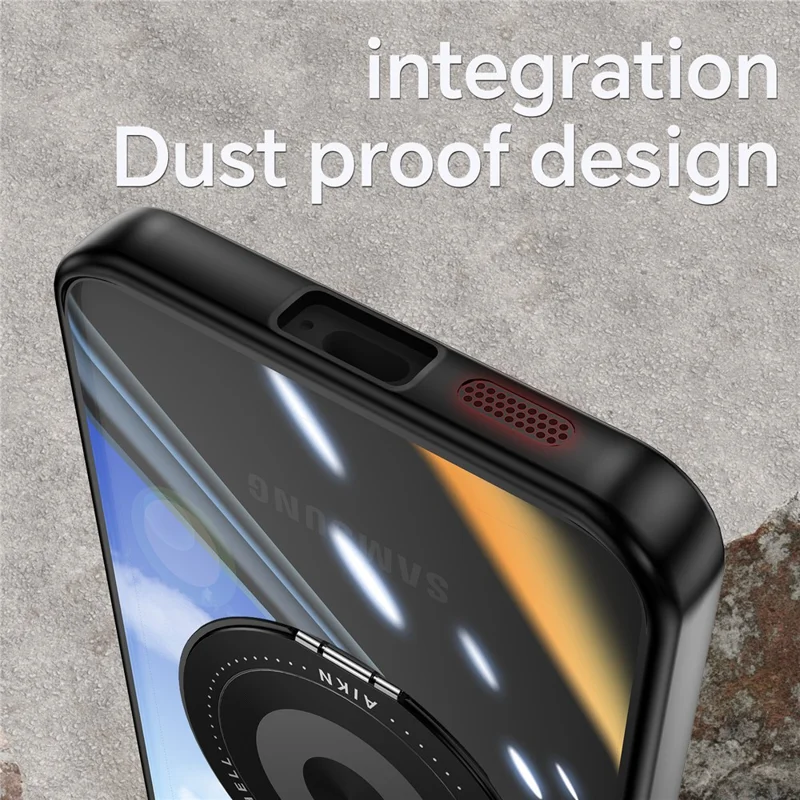 For Samsung Galaxy S26 Magnetic Case PC + TPU Phone Cover with Rotating Metal Kickstand, Lens Protector - Black