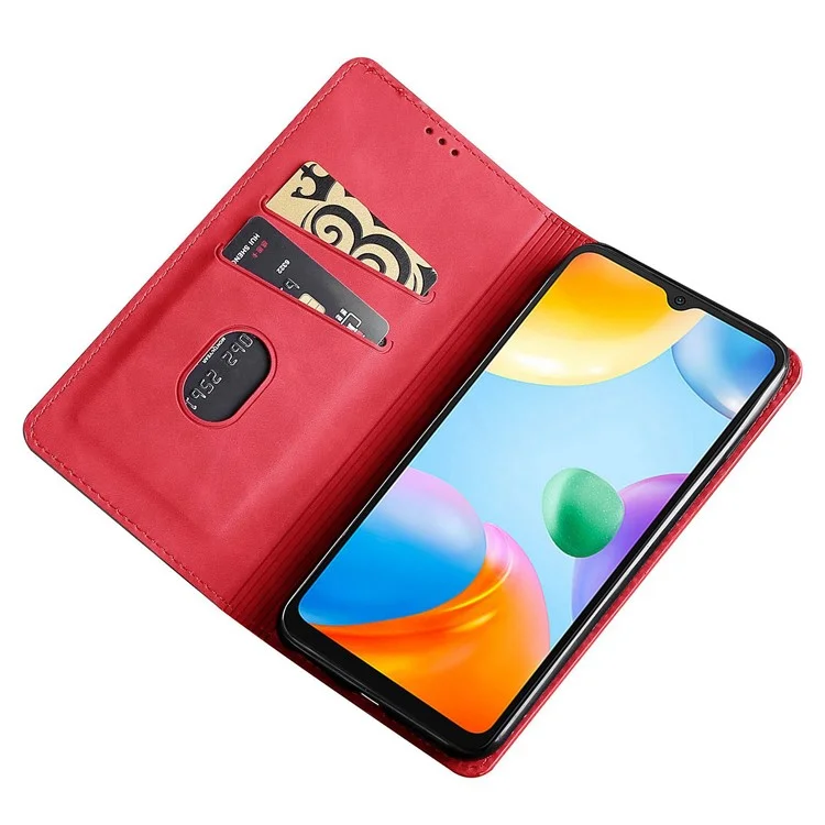 PU Leather Cover for Xiaomi Redmi Note 12 Pro 5G  / Note 12 Pro Speed 5G / Poco X5 Pro 5G, Drop Proof Skin-touch Feeling Stand Hidden Magnetic Adsorption Flip Case with Card Holder - Red