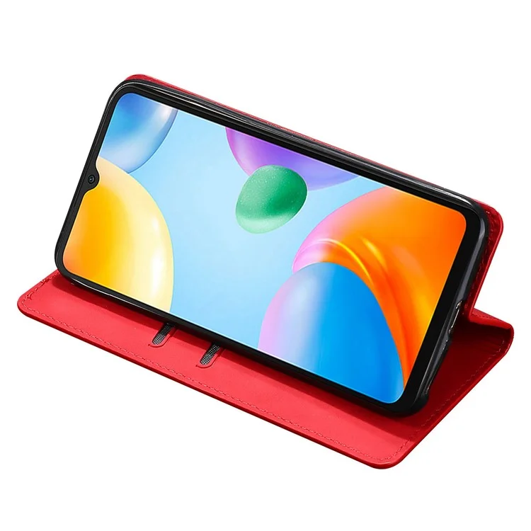 PU Leather Cover for Xiaomi Redmi Note 12 Pro 5G  / Note 12 Pro Speed 5G / Poco X5 Pro 5G, Drop Proof Skin-touch Feeling Stand Hidden Magnetic Adsorption Flip Case with Card Holder - Red