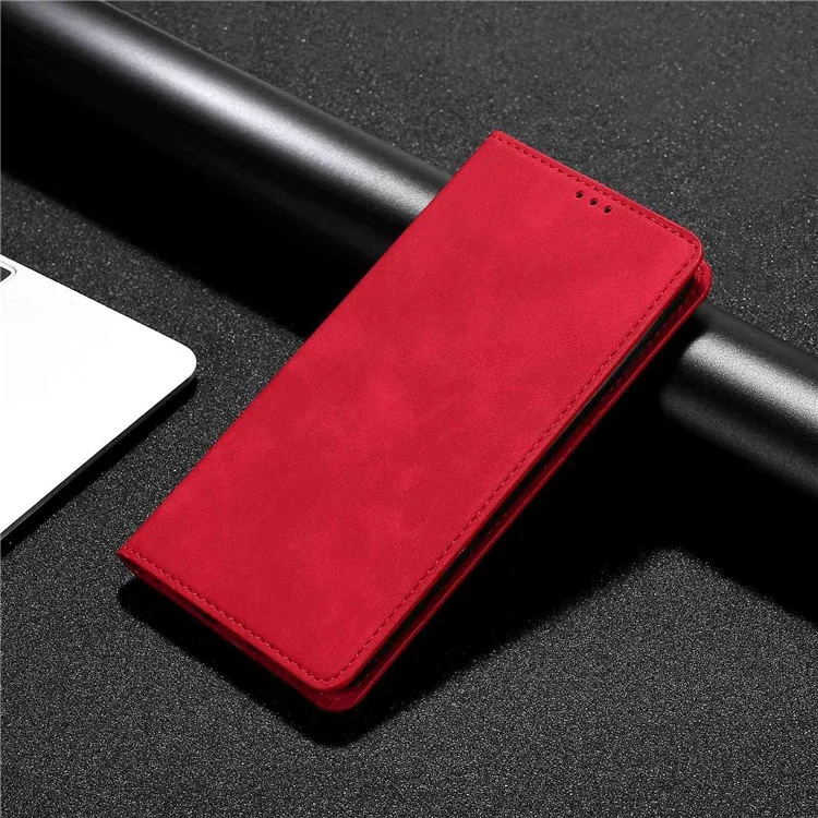 PU Leather Cover for Xiaomi Redmi Note 12 Pro 5G  / Note 12 Pro Speed 5G / Poco X5 Pro 5G, Drop Proof Skin-touch Feeling Stand Hidden Magnetic Adsorption Flip Case with Card Holder - Red