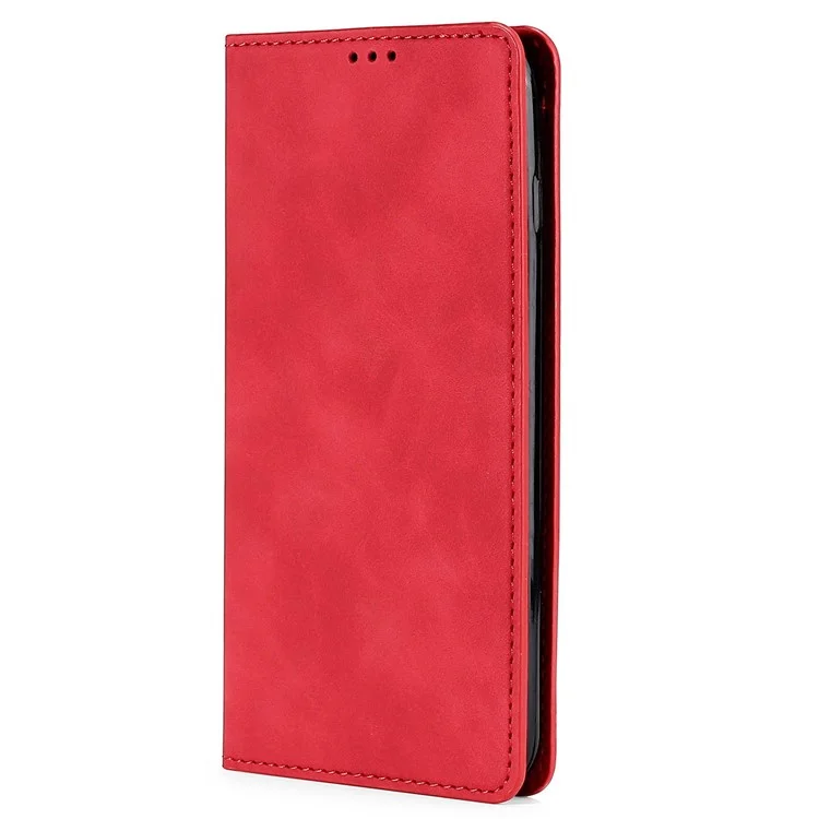 PU Leather Cover for Xiaomi Redmi Note 12 Pro 5G  / Note 12 Pro Speed 5G / Poco X5 Pro 5G, Drop Proof Skin-touch Feeling Stand Hidden Magnetic Adsorption Flip Case with Card Holder - Red