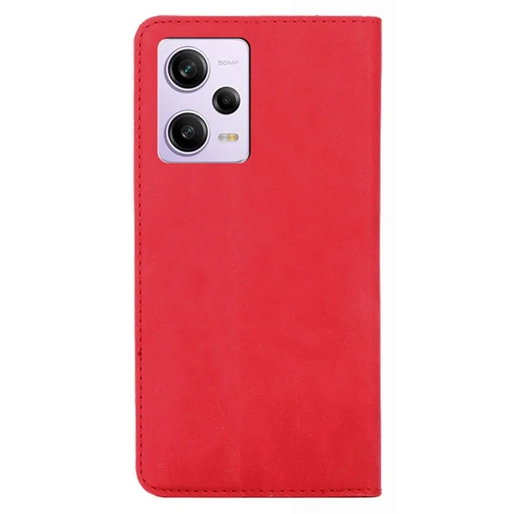 PU Leather Cover for Xiaomi Redmi Note 12 Pro 5G  / Note 12 Pro Speed 5G / Poco X5 Pro 5G, Drop Proof Skin-touch Feeling Stand Hidden Magnetic Adsorption Flip Case with Card Holder - Red