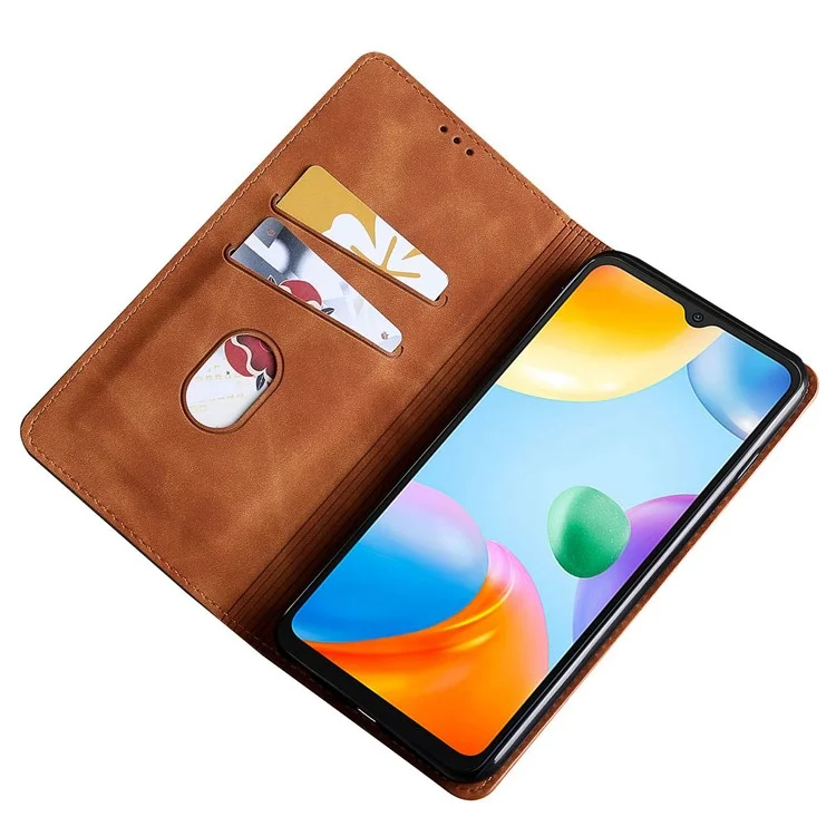 PU Leather Cover for Xiaomi Redmi Note 12 Pro+ 5G Foldable Stand Skin-touch Feeling Hidden Magnetic Adsorption Flip Case with Card Holder - Light Brown