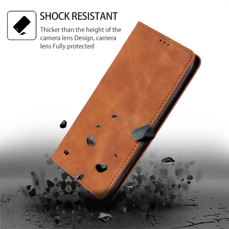 PU Leather Cover for Xiaomi Redmi Note 12 Pro+ 5G Foldable Stand Skin-touch Feeling Hidden Magnetic Adsorption Flip Case with Card Holder - Light Brown