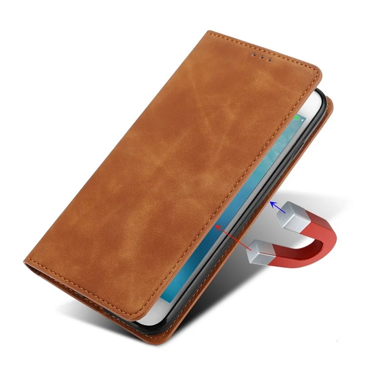 PU Leather Cover for Xiaomi Redmi Note 12 Pro+ 5G Foldable Stand Skin-touch Feeling Hidden Magnetic Adsorption Flip Case with Card Holder - Light Brown