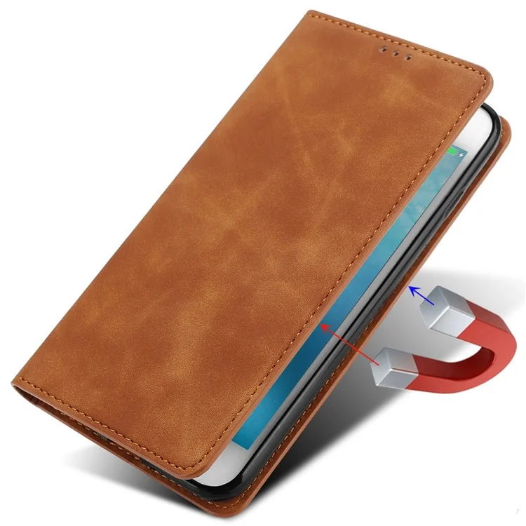 PU Leather Cover for Samsung Galaxy A14 5G / A14 4G Stand Skin-touch Feeling Flip Case with Card Holder - Light Brown