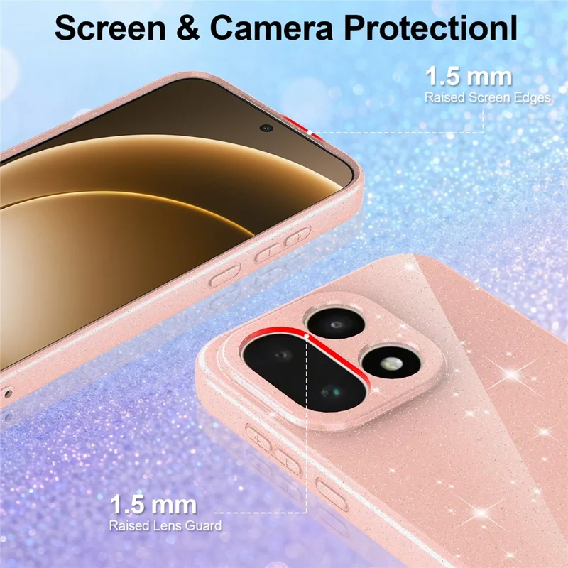 Coque magnétique pour OnePlus 15 5G, coque TPU résistante aux chocs avec lanière et paillettes - Rose