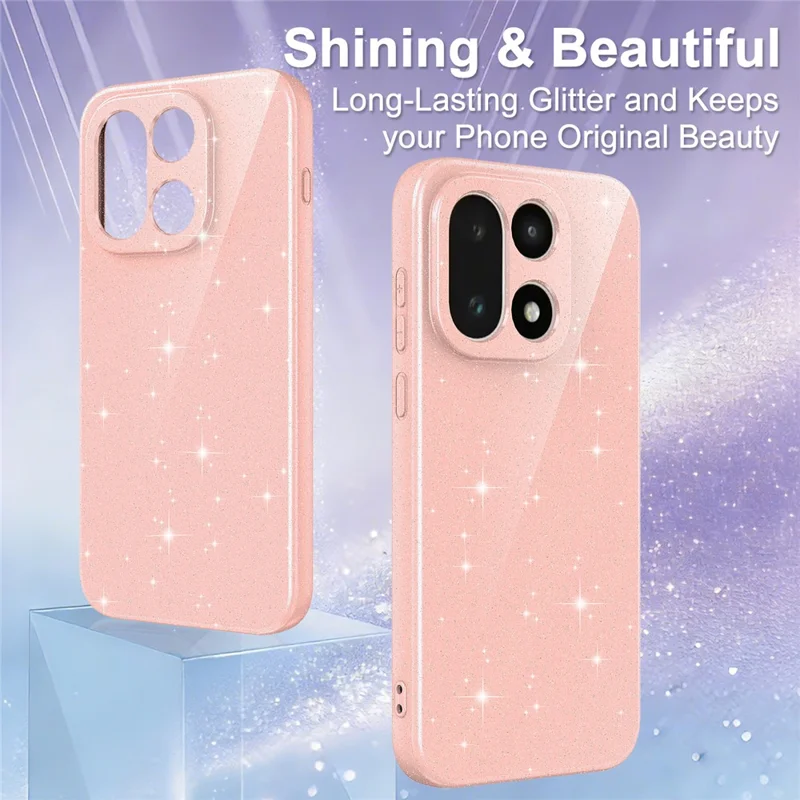 Coque magnétique pour OnePlus 15 5G, coque TPU résistante aux chocs avec lanière et paillettes - Rose