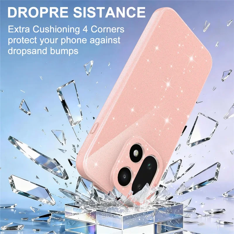 Coque magnétique pour OnePlus 15 5G, coque TPU résistante aux chocs avec lanière et paillettes - Rose