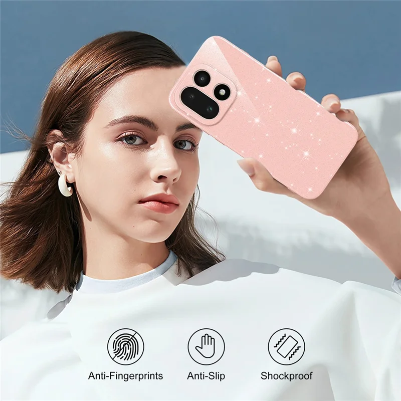 Coque magnétique pour OnePlus 15 5G, coque TPU résistante aux chocs avec lanière et paillettes - Rose