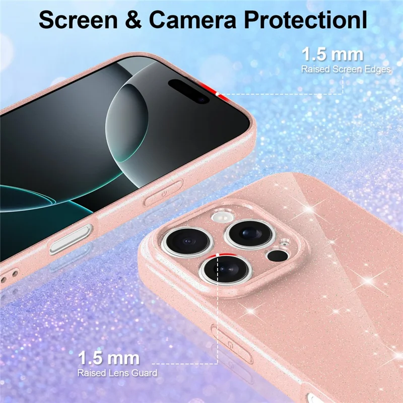Funda magnética para iPhone 16 Pro, funda antichoque de TPU con purpurina y cordón, compatible con MagSafe - Rosa