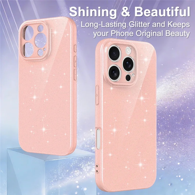 Чехол для iPhone 16 Pro Max с магнитом, блестящий ударопрочный чехол из ТПУ с ремешком, совместимый с MagSafe — розовый