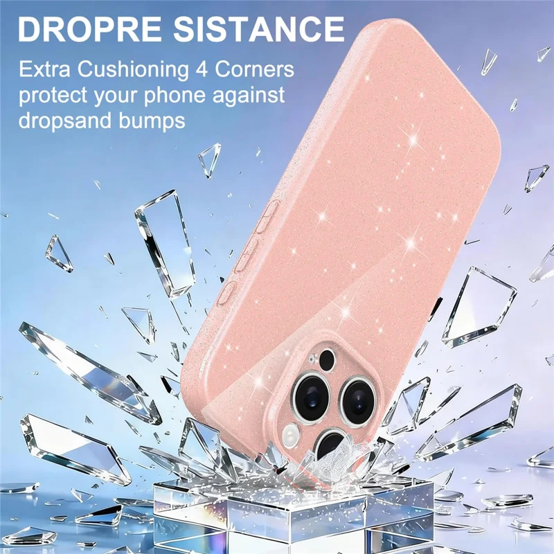 Чехол для iPhone 16 Pro Max с магнитом, блестящий ударопрочный чехол из ТПУ с ремешком, совместимый с MagSafe — розовый