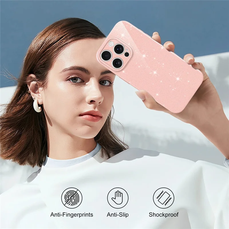 Чехол для iPhone 16 Pro Max с магнитом, блестящий ударопрочный чехол из ТПУ с ремешком, совместимый с MagSafe — розовый