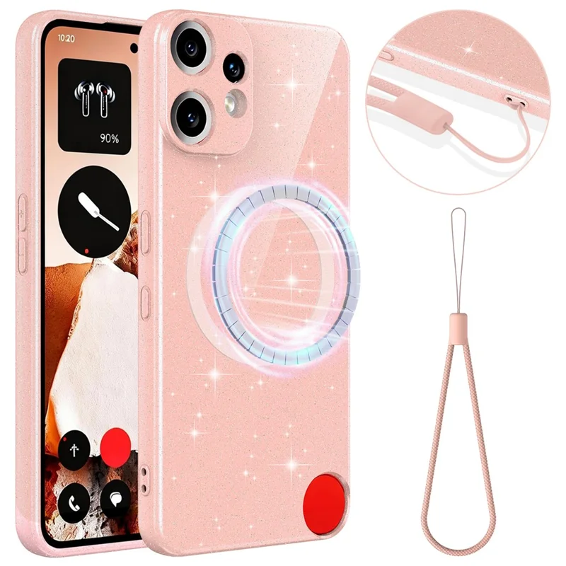 For Nothing CMF Phone 2 Pro Magnetic Case Glitter TPU Shockproof Phone Cover with Lanyard - Pink