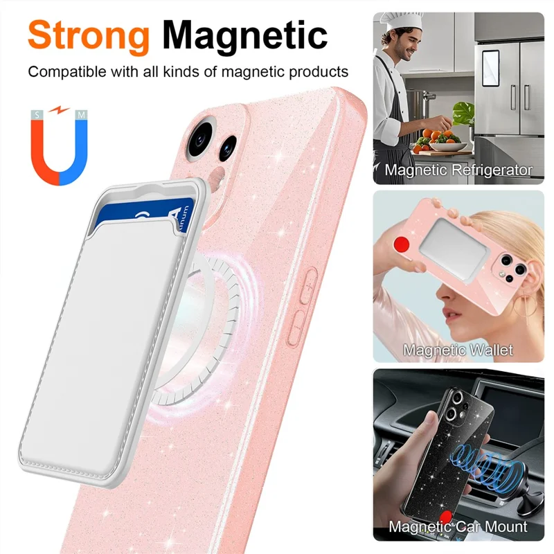 For Nothing CMF Phone 2 Pro Magnetic Case Glitter TPU Shockproof Phone Cover with Lanyard - Pink