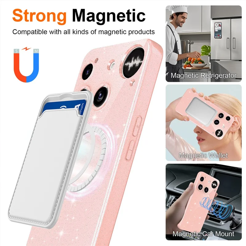 Étui magnétique pour Nothing Phone (3) 5G, étui en TPU scintillant antichoc avec dragonne - Rose