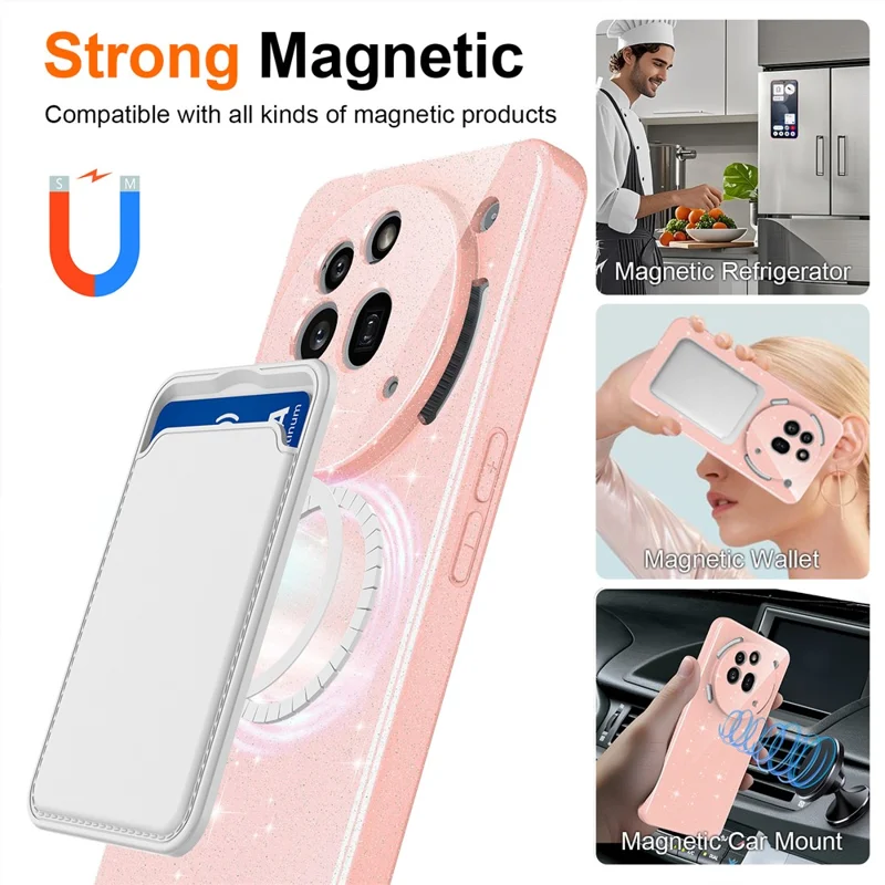 For Nothing Phone (3a) Pro Magnetic Case Glitter TPU Shockproof Phone Cover with Lanyard - Pink