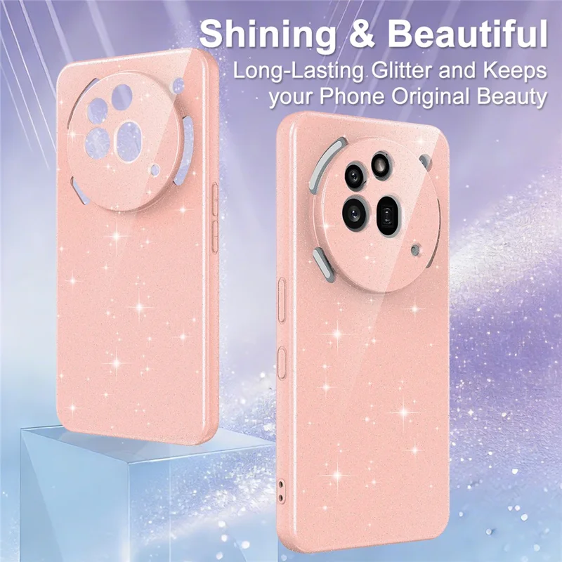 For Nothing Phone (3a) Pro Magnetic Case Glitter TPU Shockproof Phone Cover with Lanyard - Pink