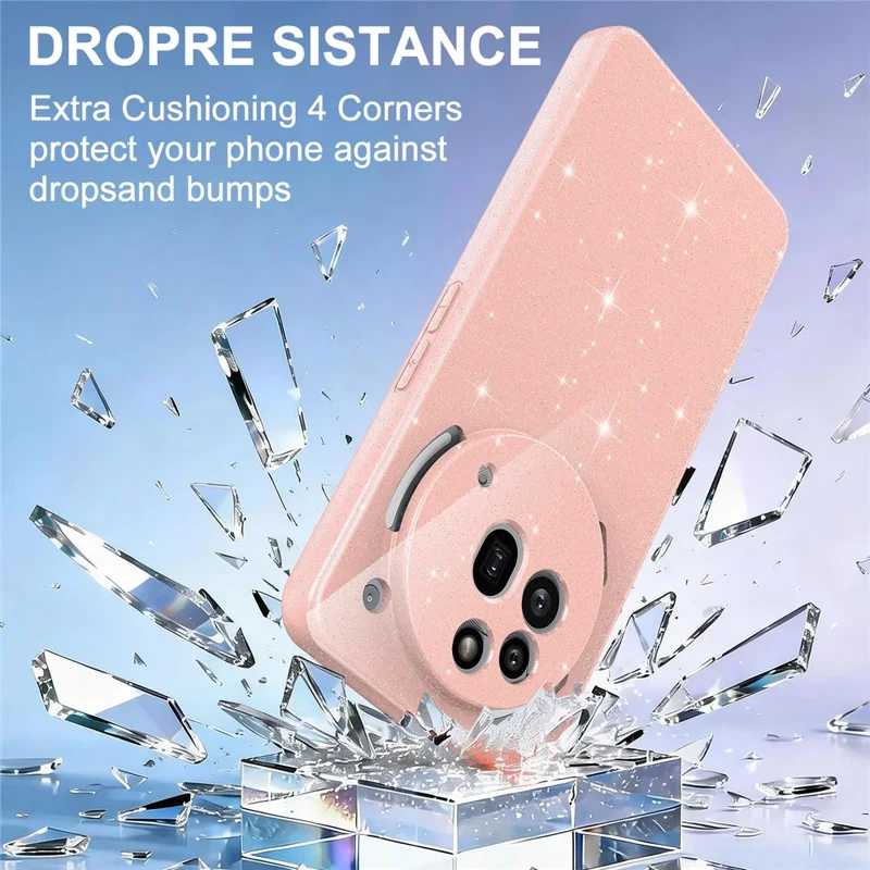 For Nothing Phone (3a) Pro Magnetic Case Glitter TPU Shockproof Phone Cover with Lanyard - Pink