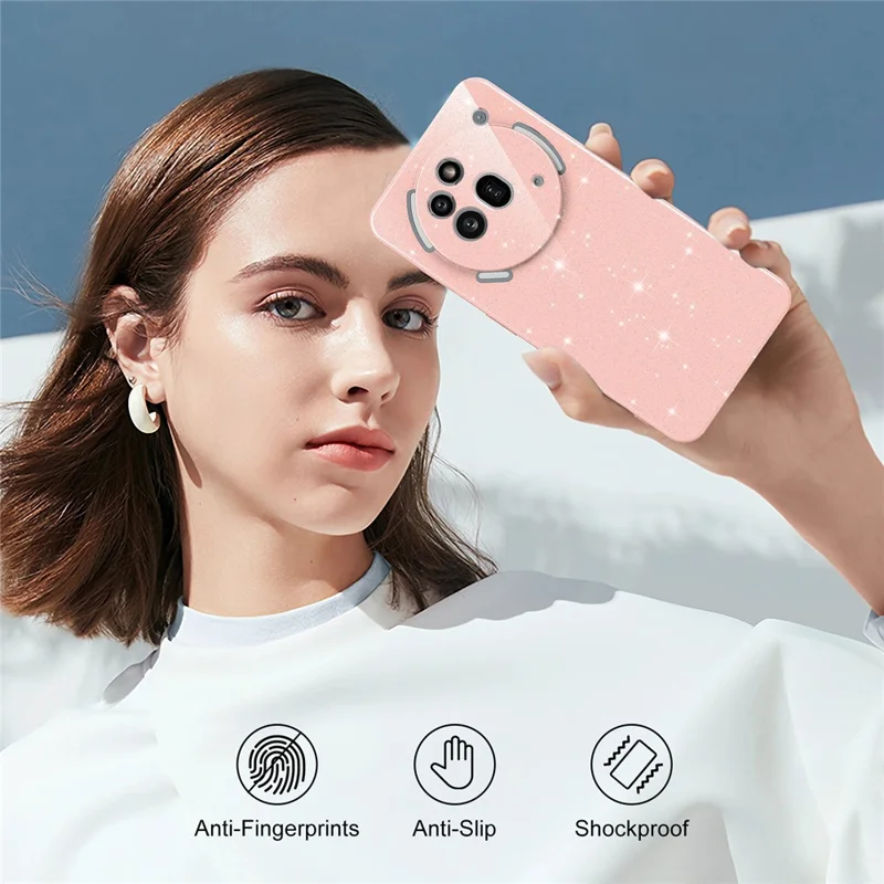 For Nothing Phone (3a) Pro Magnetic Case Glitter TPU Shockproof Phone Cover with Lanyard - Pink