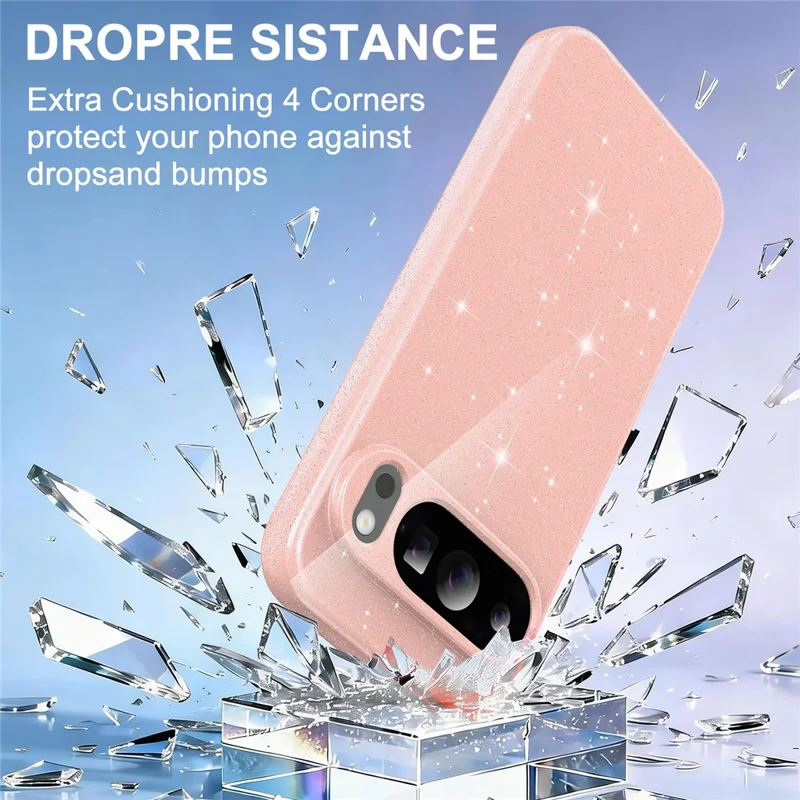 For Google Pixel 10 Pro XL Magnetic Case Glitter TPU Shockproof Phone Cover with Lanyard - Pink