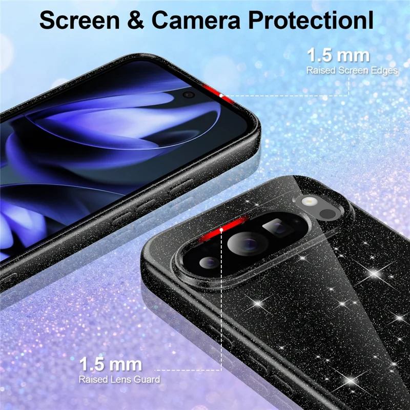 For Google Pixel 10 Pro XL Magnetic Case Glitter TPU Shockproof Phone Cover with Lanyard - Black