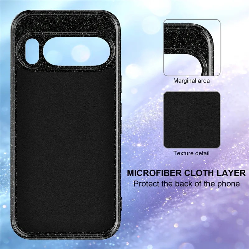 For Google Pixel 10 Pro XL Magnetic Case Glitter TPU Shockproof Phone Cover with Lanyard - Black