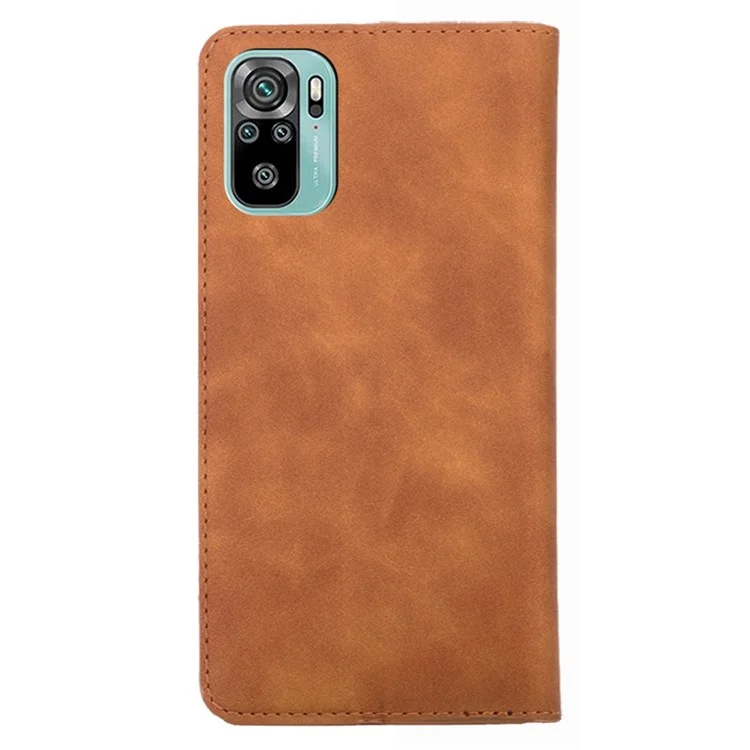 For Xiaomi Poco M5s 4G / Redmi Note 11 SE (India) 4G / Note 10 4G / Note 10S 4G PU Leather Cover, Viewing Stand Skin-touch Feeling Hidden Magnetic Adsorption Flip Case with Card Holder - Light Brown