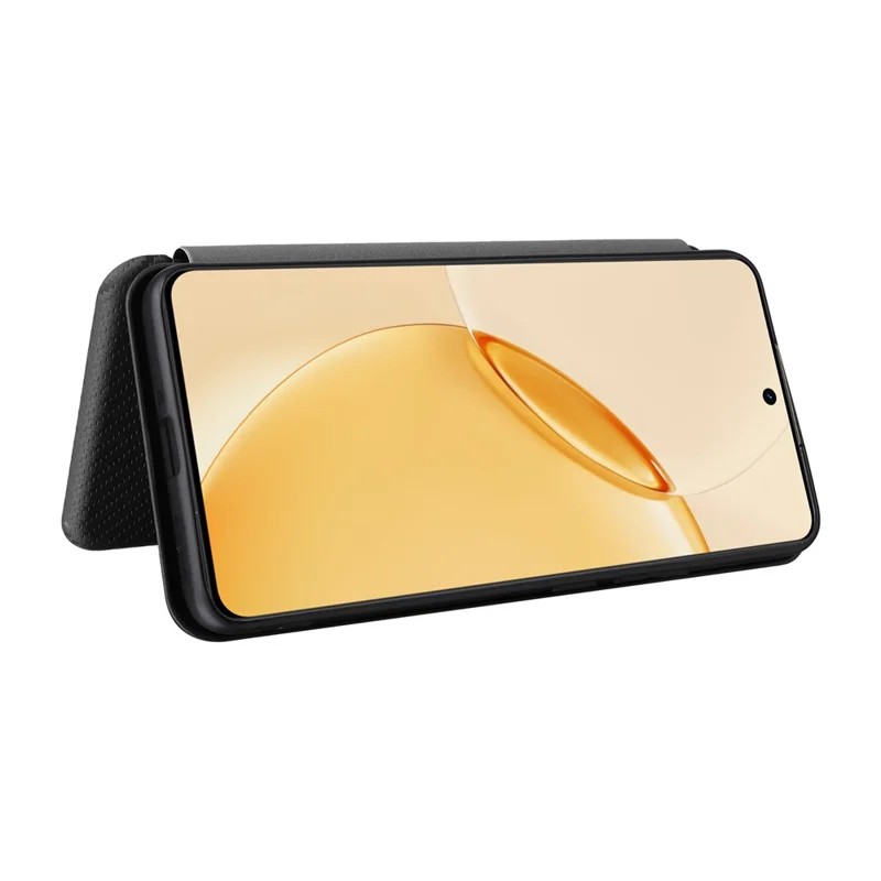 Capa para Telemóvel Realme 16 Pro+ 5G com Textura em Fibra de Carbono, à Prova de Quedas, em Pele PU - Preto