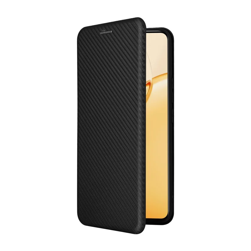 Capa para Telemóvel Realme 16 Pro+ 5G com Textura em Fibra de Carbono, à Prova de Quedas, em Pele PU - Preto
