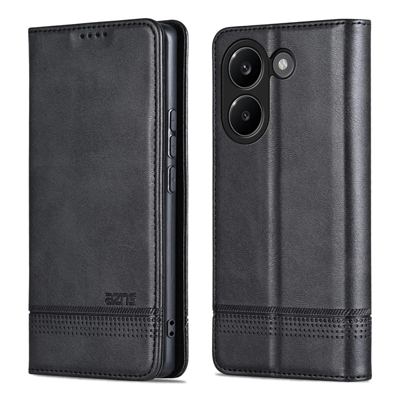 AZNS For Xiaomi Redmi Turbo 5 5G Case Cowhide Texture PU Leather Wallet Phone Cover - Black