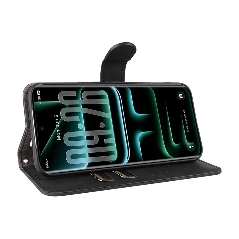 Étui en cuir pour Infinix Note Edge 5G, housse anti-chute avec revêtement tactile doux, portefeuille avec support orientable - Noir