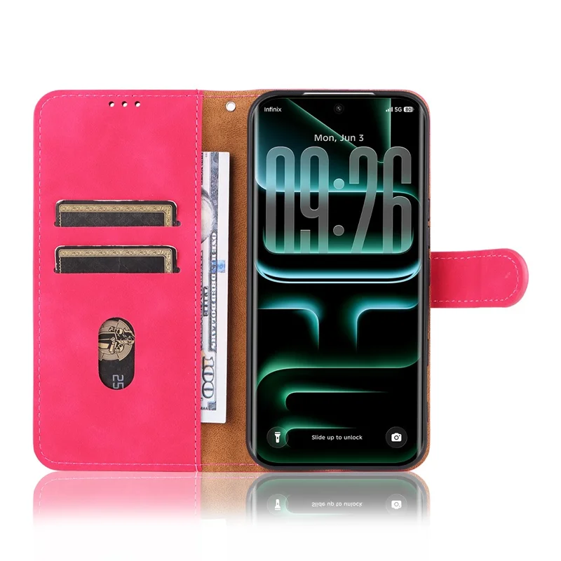Funda de cuero para Infinix Note Edge 5G, carcasa con sensación de piel, resistente a caídas, con billetera y soporte, tipo libro - Rosa
