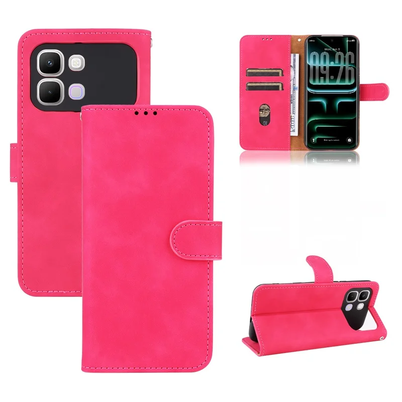 Funda de cuero para Infinix Note Edge 5G, carcasa con sensación de piel, resistente a caídas, con billetera y soporte, tipo libro - Rosa