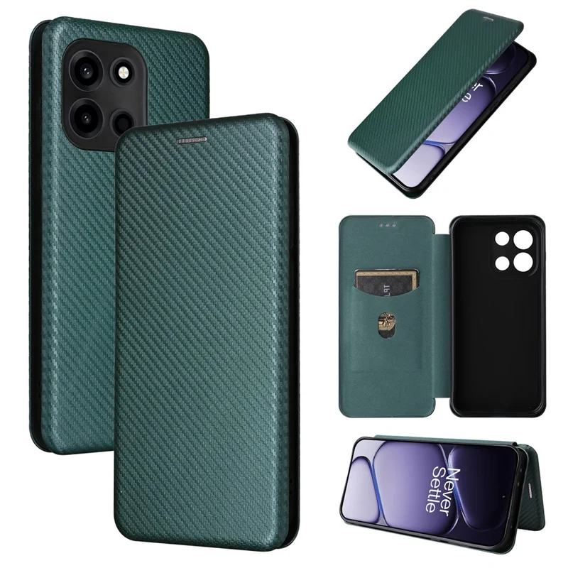 For OnePlus Turbo 6 5G Case Carbon Fiber Texture Drop-Proof PU Leather Phone Cover - Green