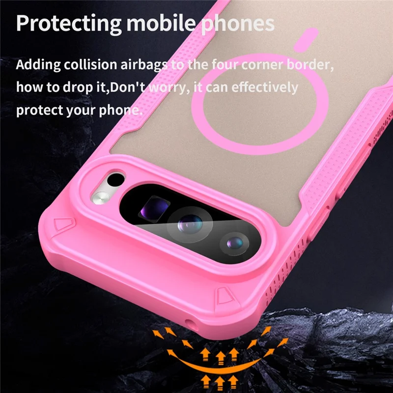 For Google Pixel 9 Pro Magnetic Case TPU + PC Phone Back Cover - Pink