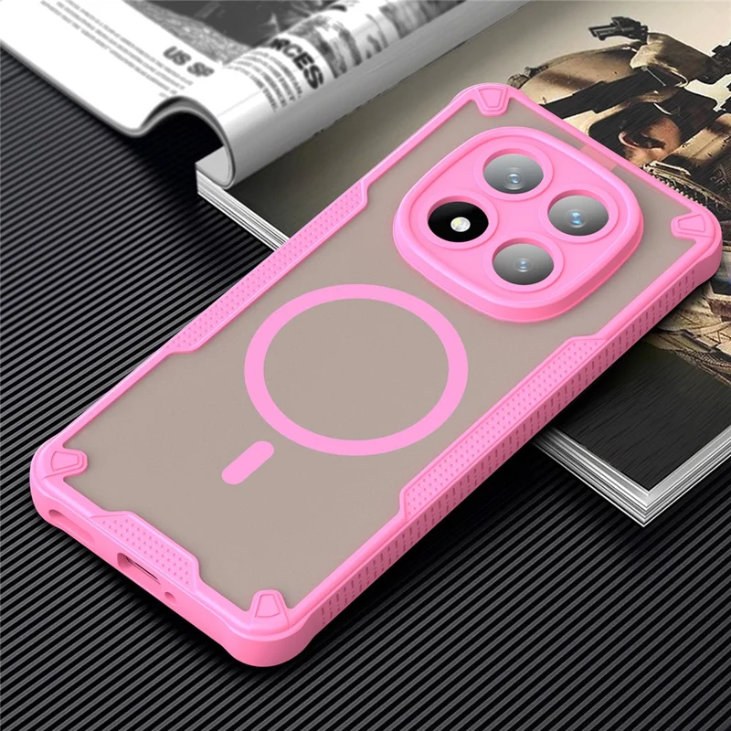 Cover magnetico per Xiaomi Redmi Note 14 Pro 5G / Poco X7 5G, custodia posteriore in TPU + PC - Rosa