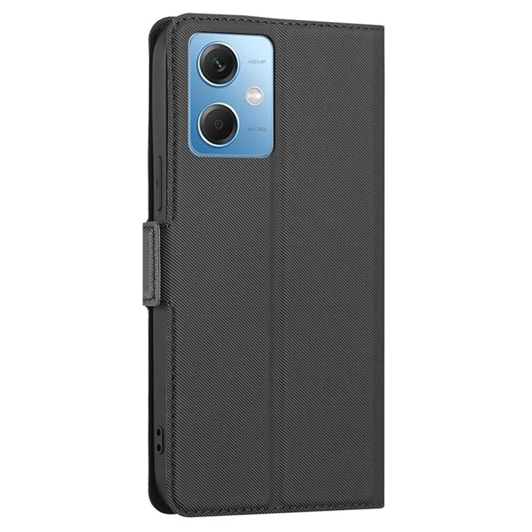 Phone Case for Xiaomi Redmi Note 12 5G (Global) / (India) / (China) / Poco X5 5G Twill Texture Fully Wrapped PU Leather Ultra-thin Magnetic Phone Cover Stand Shell with Card Slots - Black