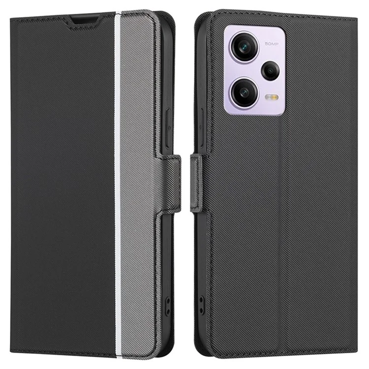 Phone Case for Xiaomi Redmi Note 12 Pro 5G  / Note 12 Pro Speed 5G / Poco X5 Pro 5G, Full Coverage Twill Texture PU Leather Ultra-thin Magnetic Phone Cover Stand Shell with Card Slots - Black