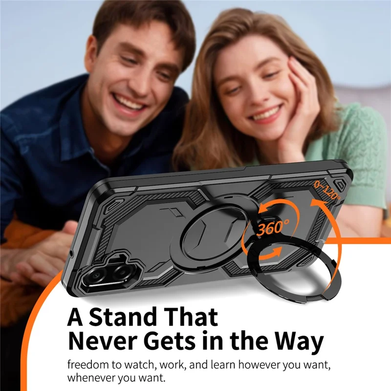 For Samsung Galaxy A07 4G Magnetic Case Ring Kickstand PC + TPU Hybrid Phone Cover - Black