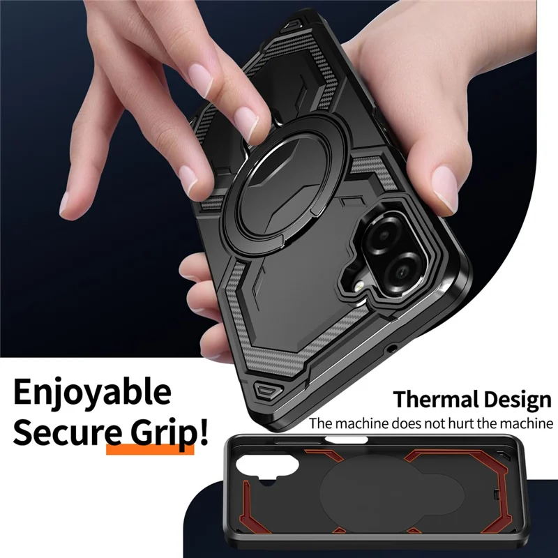For Samsung Galaxy A07 4G Magnetic Case Ring Kickstand PC + TPU Hybrid Phone Cover - Black