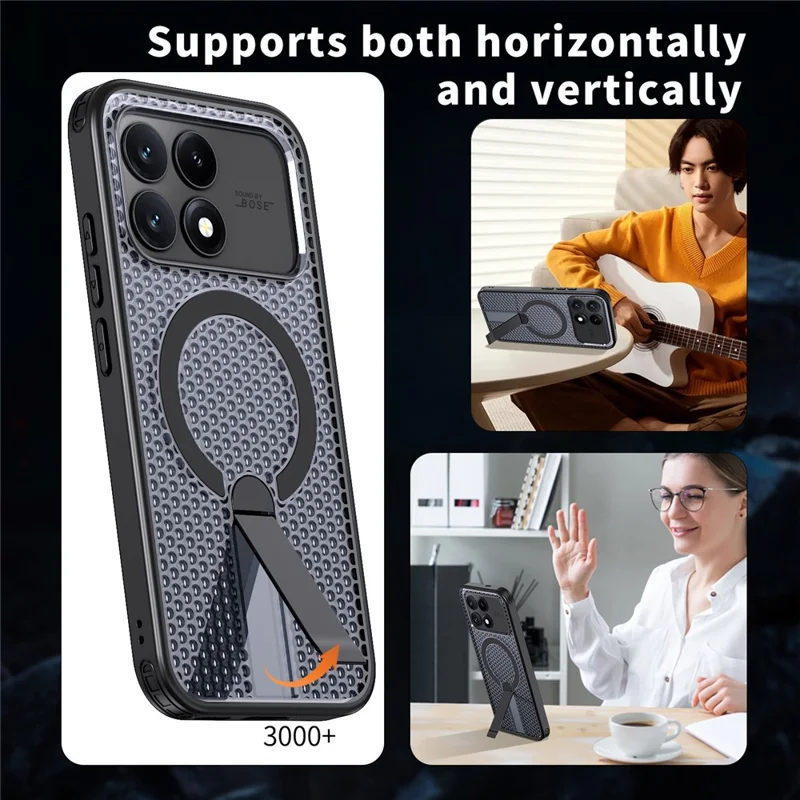 For Xiaomi Poco F8 Pro 5G  /  Redmi K90 5G Magnetic Case Kickstand Grid Texture TPU PC Phone Back Cover - Black