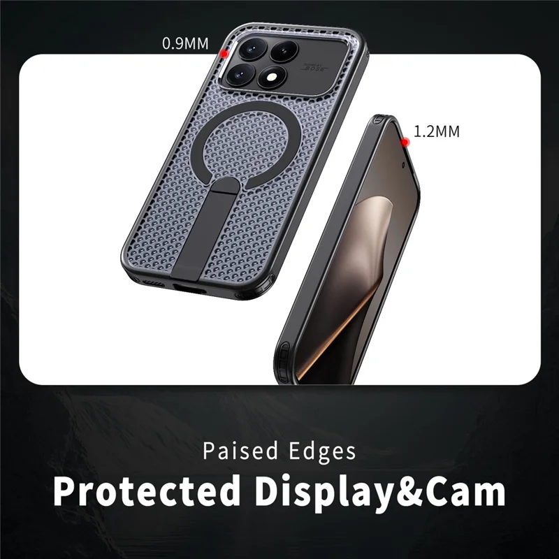 For Xiaomi Poco F8 Pro 5G  /  Redmi K90 5G Magnetic Case Kickstand Grid Texture TPU PC Phone Back Cover - Black