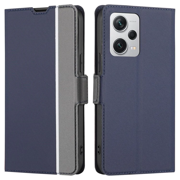 Phone Case for Xiaomi Redmi Note 12 Pro+ 5G Drop Proof Twill Texture PU Leather Ultra-thin Magnetic Phone Cover Stand Shell with Card Slots - Blue