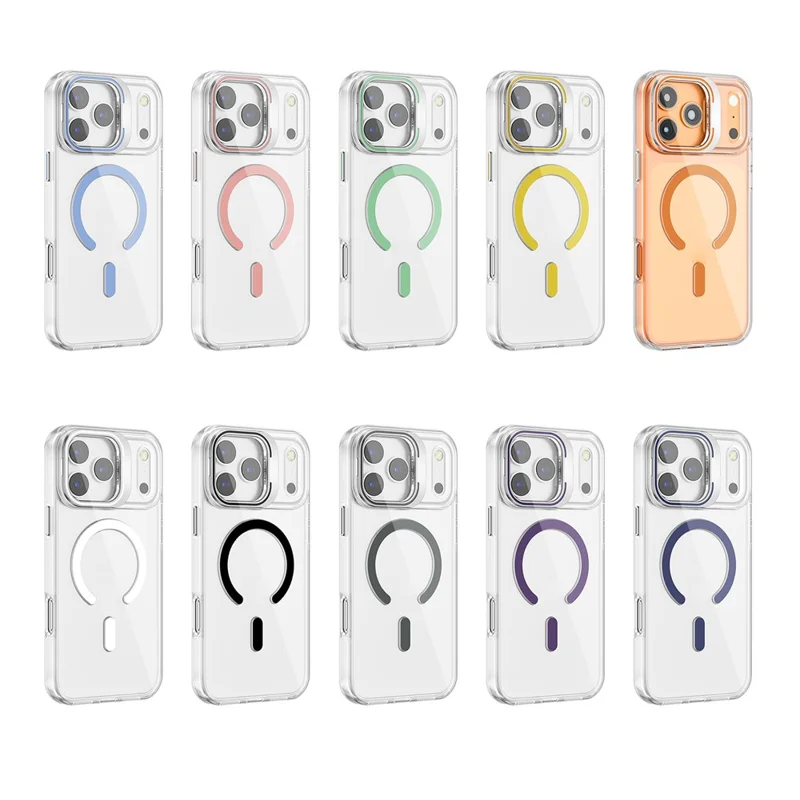 Achat en vrac pour coque iPhone 17 Pro compatible MagSafe avec cadre d'objectif et support intégré, housse transparente en PC - Blanc